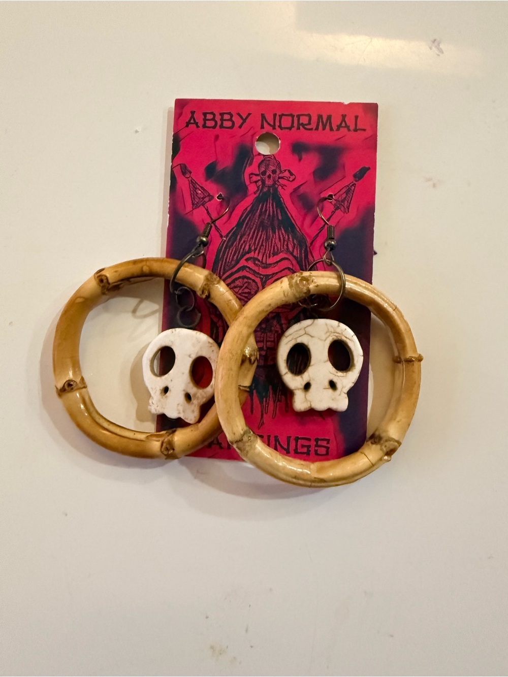Tiki Pinup Bamboo Hoop Earrings Skull